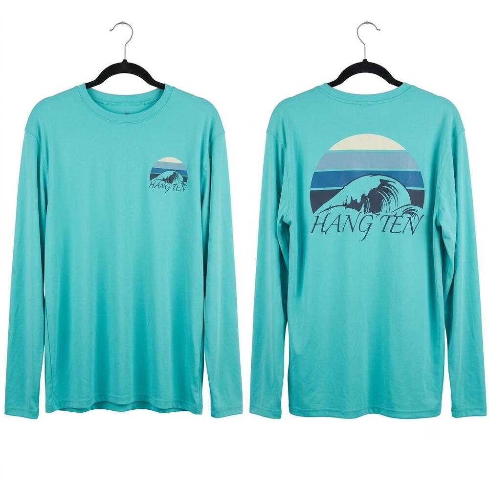 Hang Ten Mint Teal Blue Long Sleeve Graphic Sun Shirt